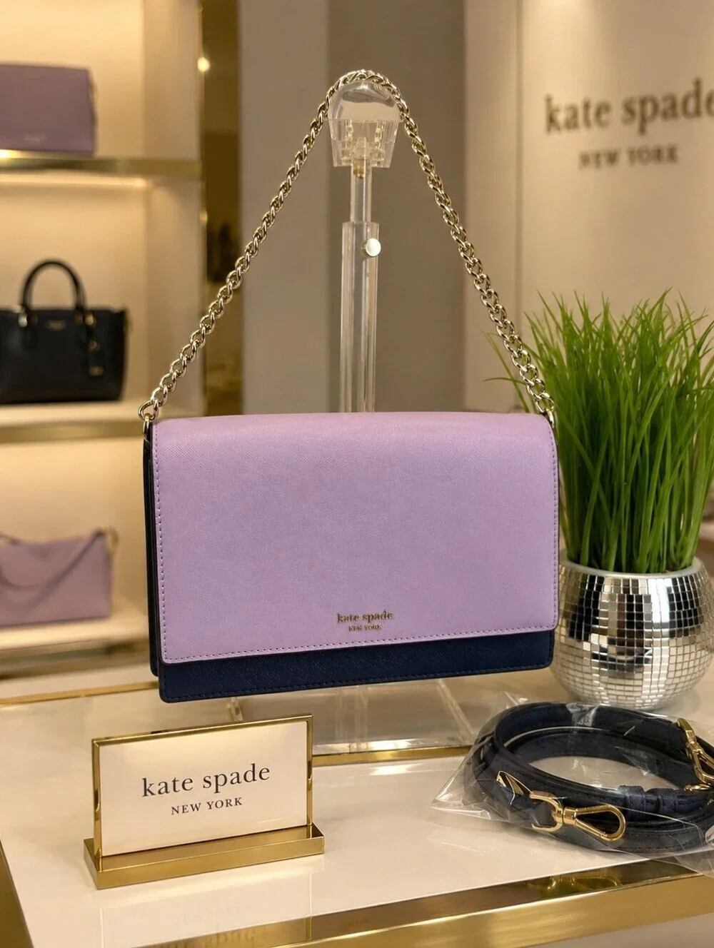 Kate Spade New York Blockcolor Lavender White & Navy Shoulder Crossbody Bag